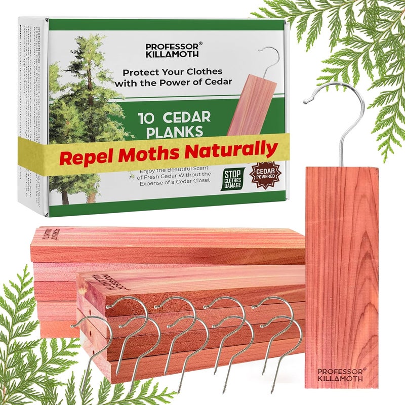 Professor Killamoth Cedar Blocks for Clothes Storage – Stop Clothes Damage - 10 Fresh Cedar Planks and Hangers to Protect Your Clothes - Image 1